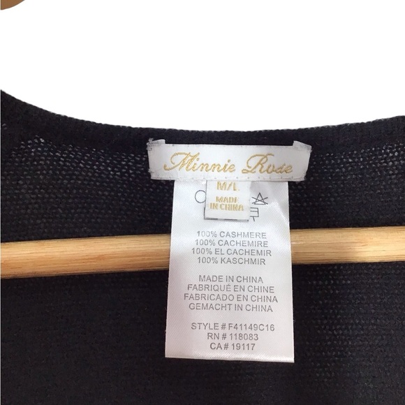 Minnie Rose Black Cashmere Long Sleeve Ruffle Fringe Trim Poncho Style Sweater - Picture 6 of 6